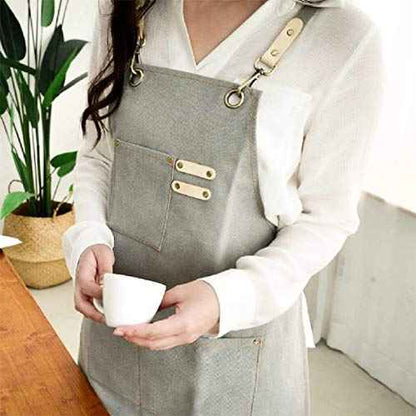 NEWGEM Cotton Denim Apron with Pockets for Women Chef Kitchen Cooking Gardening Painting