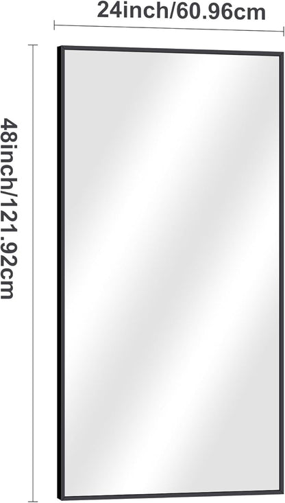 Black Bathroom Mirror for Wall, 24x48 Inch Rectangle Mirrors with Metal Frame, Modern Vanity Wall Mirror Decor for Entryway Hangs, Bathroom Living Room Horizontal or Vertical