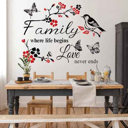 Datesno Family is Everything - Red Wall Decor Sticker Letter Print Vinyl Wall Art Decal Removable Wall Stickers Quotes Art Mural Home Decor for Living Room Dining Room Kitchen