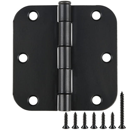 108 Pack Rounded Matte Black Door Hinges 3.5 Inch 5/8" Radius for Interior 3 1/2" Flat Iron Bifold Residential Standard Hinge Bedroom Indoor for Doors 3 ½"Hardware Heavy Duty Steel Regular Home Kit