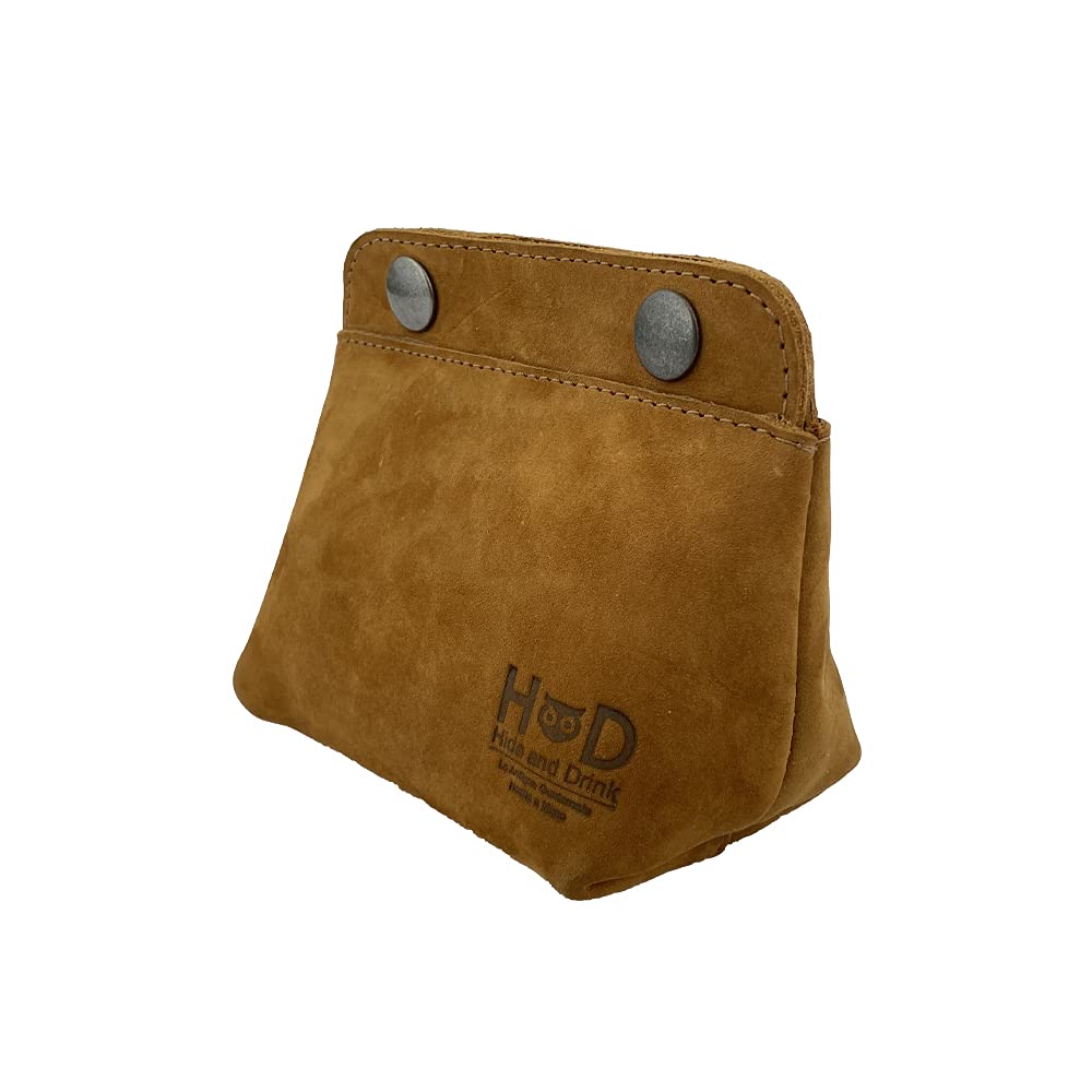 Hide & Drink, Leather Double Snap Pouch, Coin Purse, Cash & Card Holder, Cable Organizer, Makeup, Handmade (Old Tobacco)