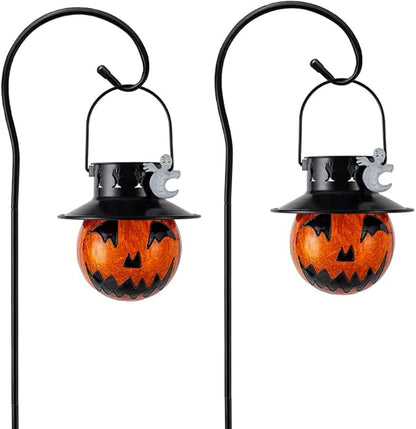 Viveta 2 Pack Solar Halloween Lights, Solar Lanterns Outdoor Waterproof with Shepherd Hooks for Garden Yard Pathway Outdoor Halloween Decorations
