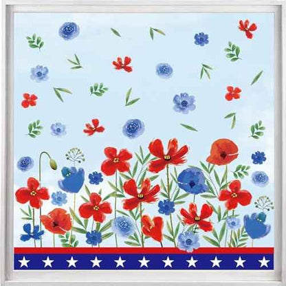 Chunnin 9 Sheets 4th of July Window Clings Summer Patriotic Floral Window Decoration Party Supplies Wild Flower Stickers Independence Day Fourth of July Red Blue Memorial Day Poppy Double Sided Decal