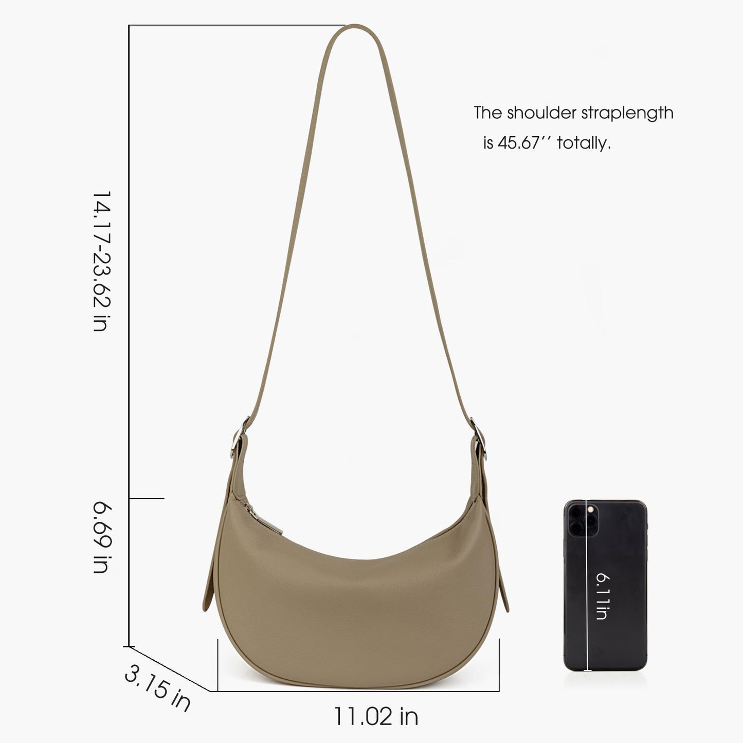 DONNAIN Casual Soft Leather Hobo Bags Women Crossbody, Trendy Crescent Shoulder Bag and Mini Purse (New Khaki, Small)