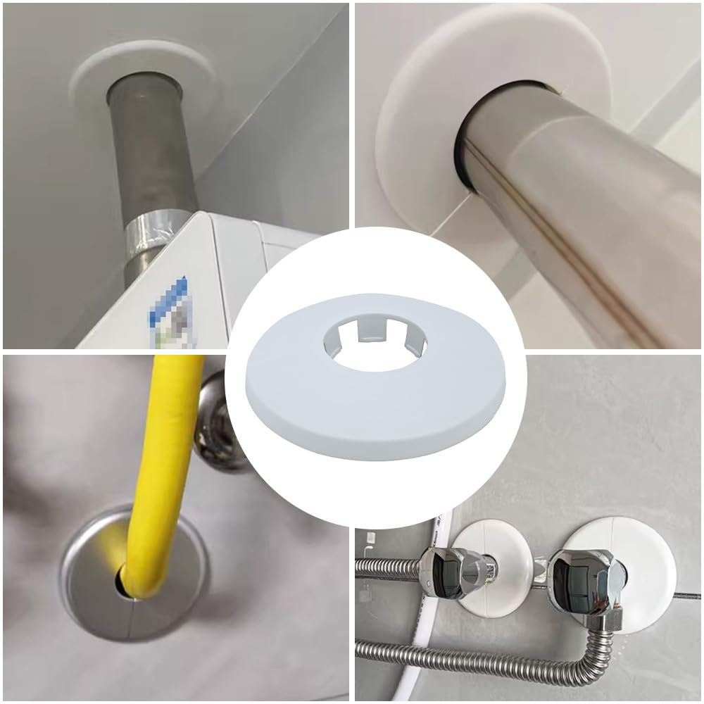 INDPROD 1 Piece 1.26 In/32mm Wall Split Flange, ABS Plastic Round Escutcheon Plate, Buckle Design Plumbing Cover Plates, Drain Pipe Line Cover Radiator Pipe Collar for Water Pipe Faucet Decor, White