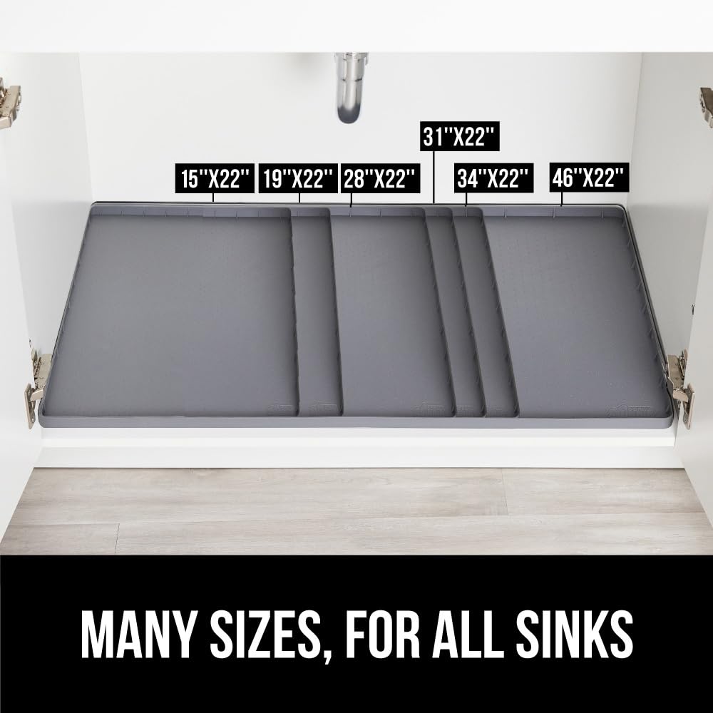 GORILLA GRIP Waterproof Silicone Under Sink Mat with Raised Lip for Kitchen and Bathroom, Cabinet Shelf Liner Stay in Place Mats Dishwasher Safe Drawer Liner, Organizer Tray, 19 x 22 in, Gray