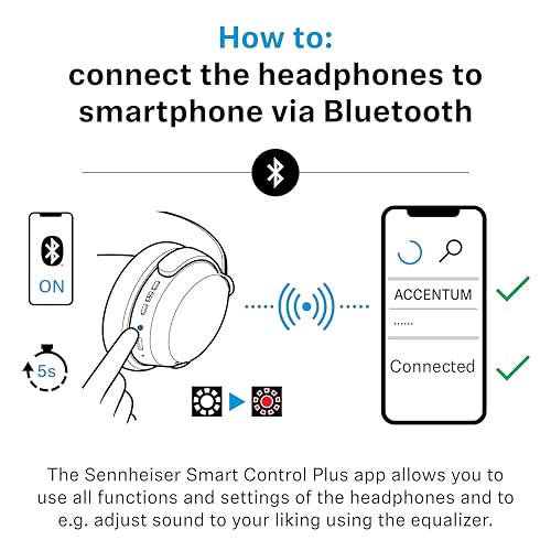 Sennheiser ACCENTUM Wireless Bluetooth Headphones – Hybrid ANC Noise Cancelling, 50‑Hour Battery, Lightweight Over‑Ear Design, Clear Calls, Travel & Work Headset, White