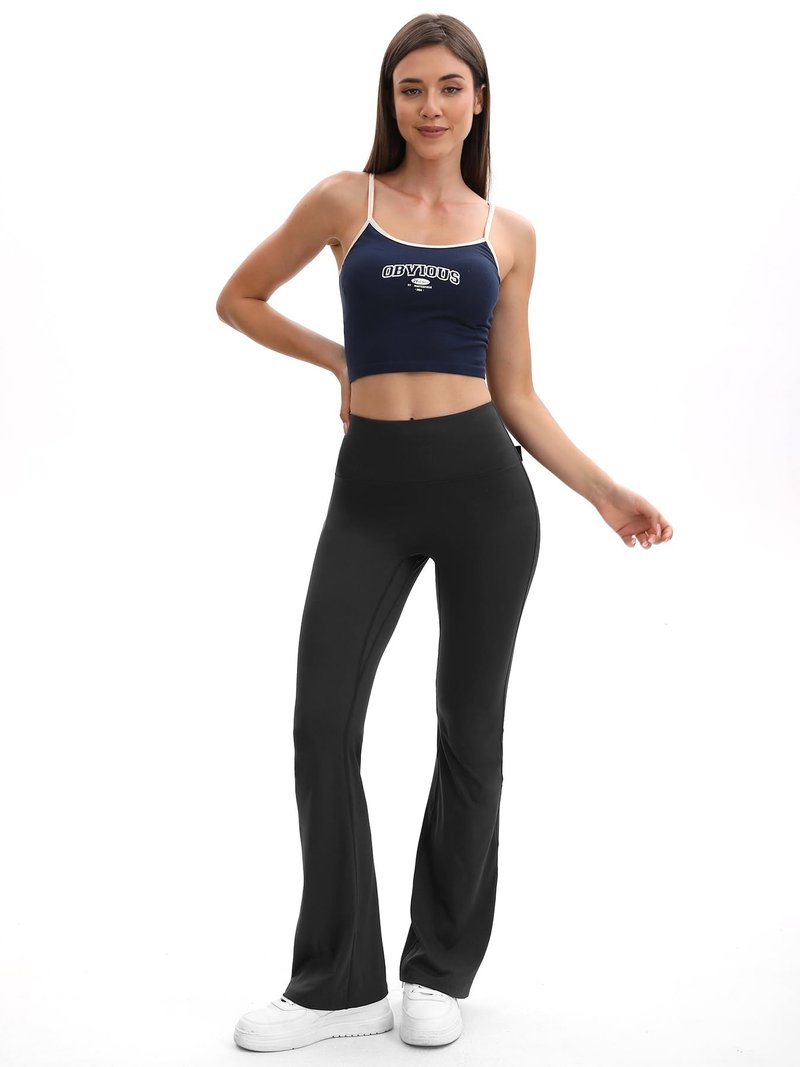 HiBwoBwo Women's Flare Leggings with Pockets High Waisted Scrunch Workout Leggings Butt Lifting Bootcut Yoga Pants Black