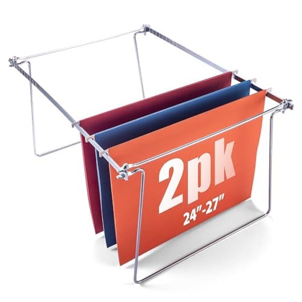 Officemate Hanging File Frame, Letter Size (Fits 24″–27″), Adjustable Heavy-Duty Steel File Drawer Organizer for Desks, Cabinets & Shelves, Set of 2 (91999)