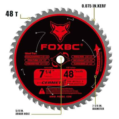 FOXBC 7 1/4 inch Metal Circular Saw Blade 48 Teeth, Metal and Stainless Steel Cutting Saw Blade, Ceramic Carbide with 5/8 Arbor - 2 Pack