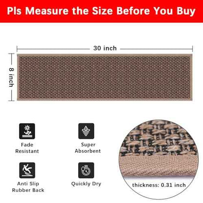 GOYLSER Rubber Backed Jute Carpet Stair Treads Mats, 15 Pack Basement Safety Stair Rug Step Pads, Non Slip Stairway Covers, 8"x30", Light Brown