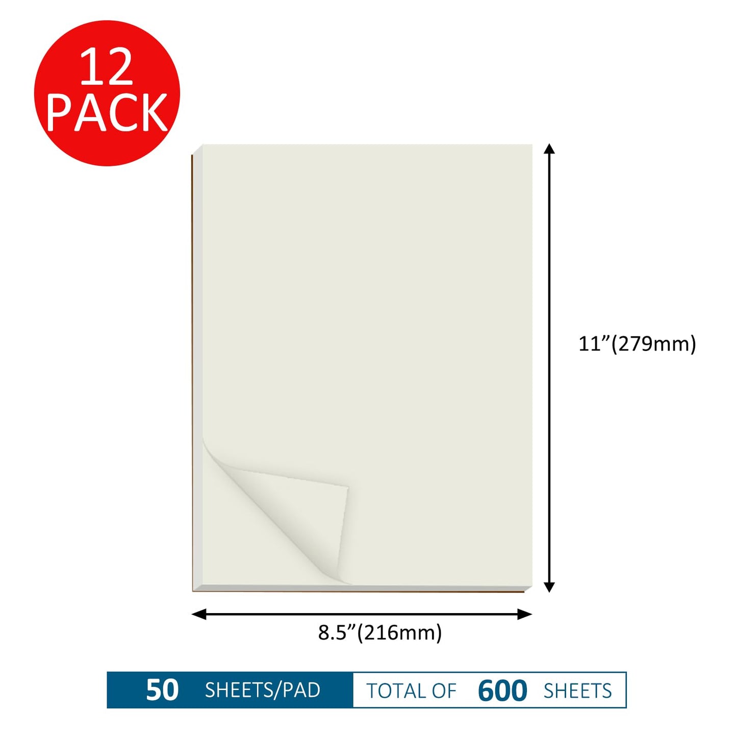 suituts 12 Pack Note Pads 8.5X11 Inch Memo Pads, Scratch Pad, Paper Pads, Writing Pads Bulk for Drawing Sketching, Letter Size (Each Pad 50 Sheet)