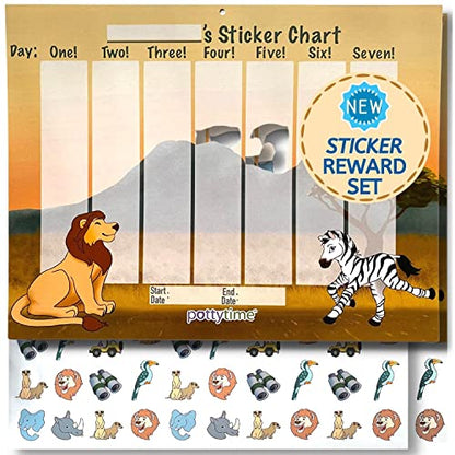 Potty Watch Training Sticker Chart - Potty Training with 4-Weekly Savanna Themed Charts & 144 Stickers - Easy to Peel Stickers for Kids - Reward Their Efforts, Fosters Fun & Independence