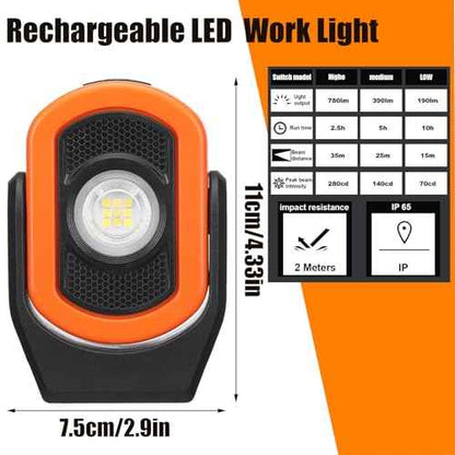 Retisee 2 Pcs 780 Lumens Magnetic Work Light USB Rechargeable LED Flashlight Portable Inspection Light for Car Repair Emergency Lighting Mechanics Workshop (Orange)