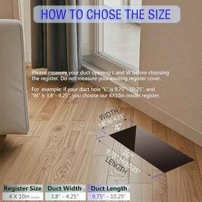 Floor Vent Covers, All Steel Floor Register, 4" x 10" Vent Cover, Decorative Vent Covers for Home Floor and Ceiling, Heavy Duty Steel Air Vent Covers to Walk on(Black, 4 Pack)