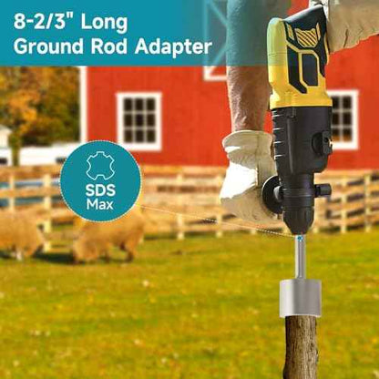 SDS Max Shank T-Post Driver, Fence Post Driver & Ground Rod Driver, 2-3/20 Inch Diameter Head, 40 Cr 8-2/3 Inch Long Ground Rod Adapter, Ideal for Driving T Posts, Fence Posts and Ground Rods