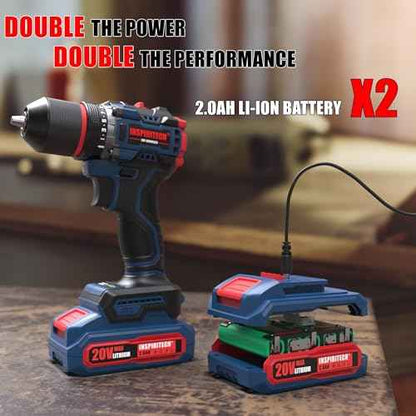 20V Cordless Drill Set, Brushless Power Drill with 2 Batteries and Charger, 3/8-Inch Metal Chuck, 22 Torque Settings, Drill/Driver Bits and Tool Bag Included