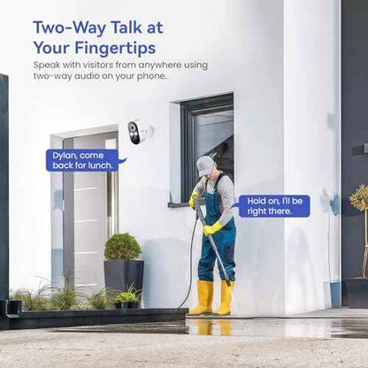 1080p Wireless Security Camera, 2.4GHz Wi-Fi Only, Color Night Vision, AI Human Detection, PIR Motion Detection, 2-Way Talk, Outdoor Surveillance Bullet Cam, No Solar Panel Included (2 Pack)