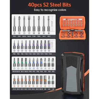 Ratchet Screwdriver Set, 42 in 1 Magnetic Screwdriver Set for Christmas Gifts, DIY Repair Tool Kit with Combination Soft Shaft, 40PCS Magnetic Bits, Metal Pry Bar, Suitable for Furniture