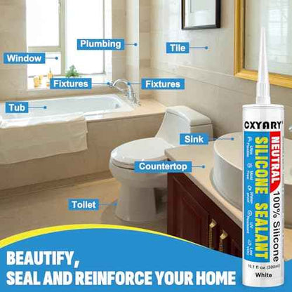 Silicone Caulk & Sealant White, 10 Pack - 100% Waterproof Silicone Sealant, Silicone Caulking for Kitchen and Bathroom, Toilet, Sink, Window £¦ Door Use, Shrink & Crack Proof (10.1 FL.OZ/300ml)