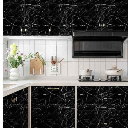Abyssaly Black and White Marble Contact Paper, Granite Kitchen Wallpaper Peel and Stick Countertops, Glossy Self Adhesive Removable Marble Counter Paper Roll for Cabinets 15.7in X 118in
