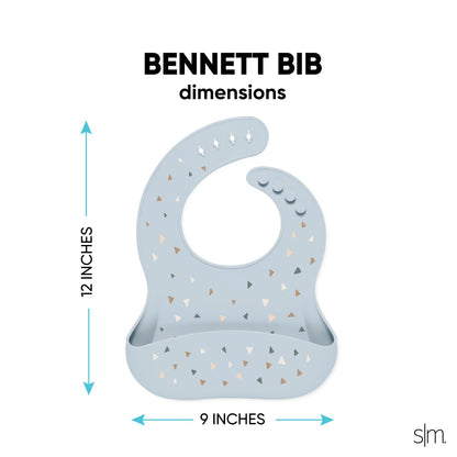 Simple Modern Silicone Bib for Babies, Toddlers | Lightweight and Durable Baby Bibs for Eating with Food Catcher Pocket | Soft Silicone with Adjustable Fit | Bennett Collection | Trains