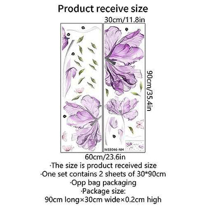 Runtoo Purple Flower Wall Decals Poppy Floral Wall Art Stickers for Girls Bedroom Living Room Bathroom Office TV Background Decor