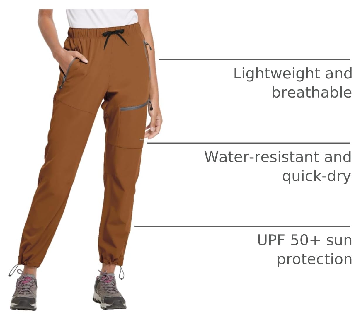 baleaf Travel Pants Women Hiking Long Tall Lightweight Quick Dry Water Resistant Cargo Pants 31'' Trip 31''-Caramel S