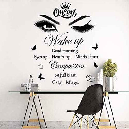 Inspirational Quotes Wall Decals Vinly Beauty Eyes Eyelash Wall Sticker Motivational Phrase Wall Decal Removable Positive Lettering Saying Sticker for Women Girls Bedroom Living Room Bathroom Decor