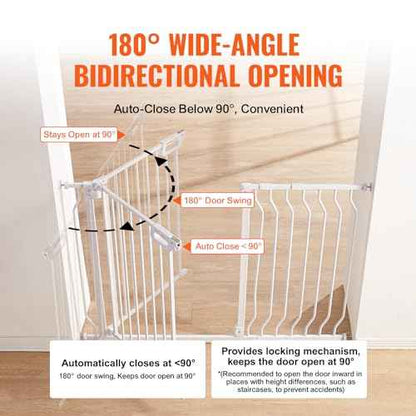 VEVOR 29.5-46" Extra Wide Baby Gate for Stairs, Auto Close Dog Gate for The House, Easy Install Pressure Mounted Pet Gates for Doorways, Easy Walk Thru Wide Safety Gate for Dog, White