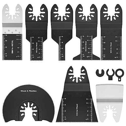 8Pcs Oscillating Saw Tool Blades Set Bi-metal Stainless Steel Multitool Blades Kit Quick Release Oscillating Blades Precise Cutting Saw Blades with 3 Gaskets for Wood Plastic Cutting(8pcs)
