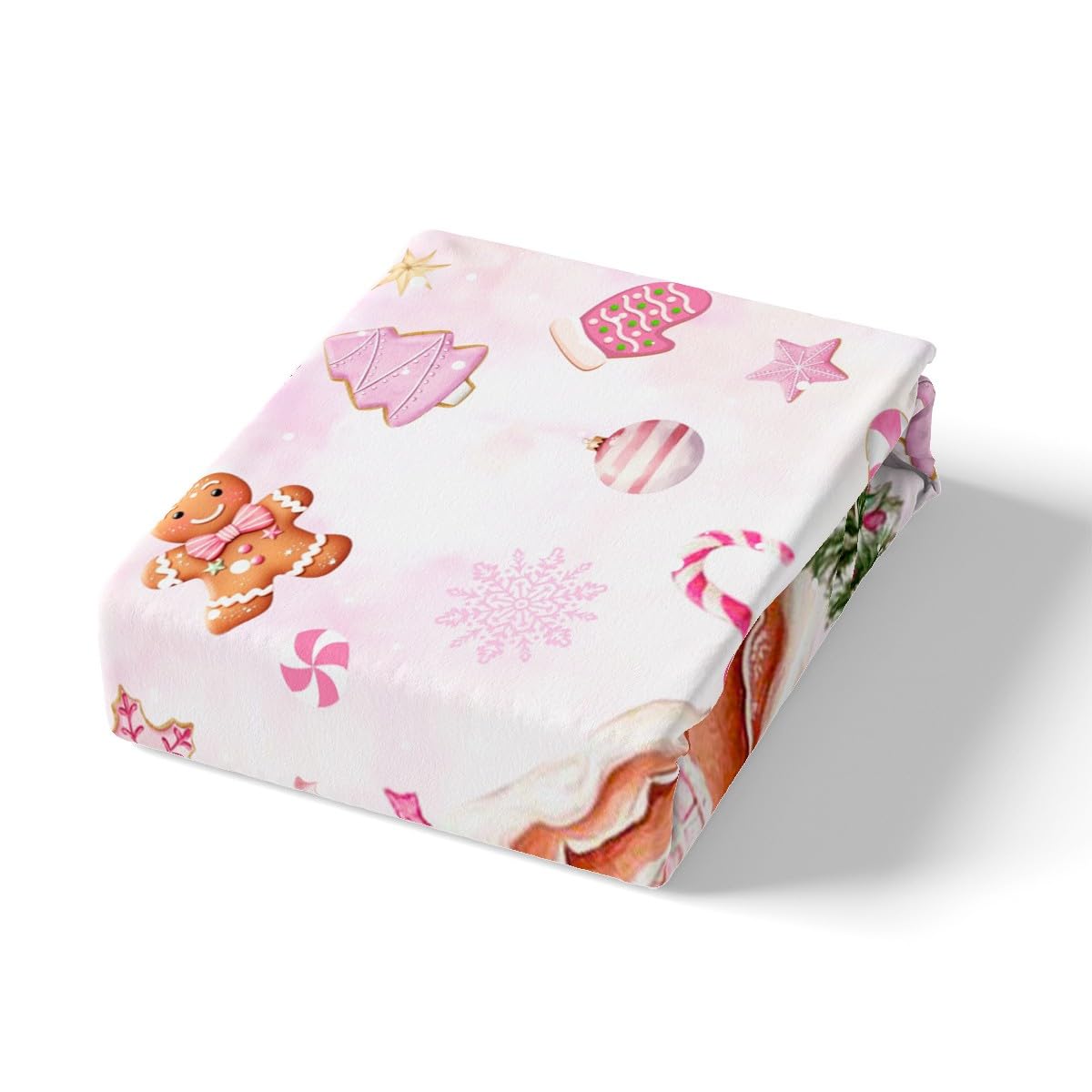 Pink Christmas Duvet Cover Set Queen,Cartoon Gingerbread House Comforter Cover 3pcs for Girls Teens,Santa Snowman Quilt Cover (NO Comforter),2 Pillowcases,Dreamy Pink Tie Dyed Bedding Quilt Cover