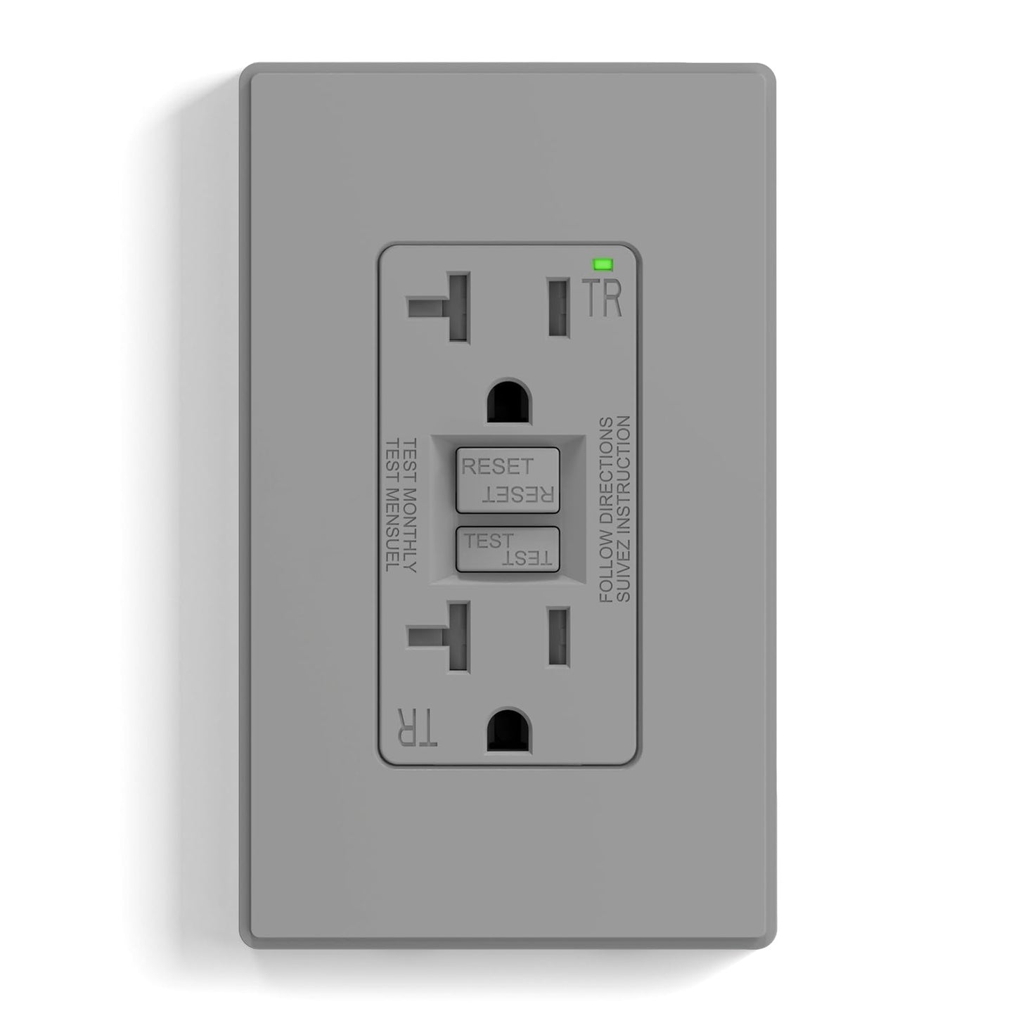 ELEGRP GFCI Outlet 20 Amp, Self-Test GFI Electrical Outlet with Thinner Design, TR Tamper Resistant GFCI Receptacle, Ground Fault Circuit Interrupters with Wall Plate, UL Listed, Grey, 1 Pack