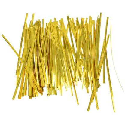 HAHIYO 300Pcs 6inches Gold Metal Twist Ties Bread Candy Coffee Bag Ties Plant Garden Twist Ties for Cellophane Treat Bags Gift Wraping Bags Plastic Bags Halloween Party Cake Present Art Crafts