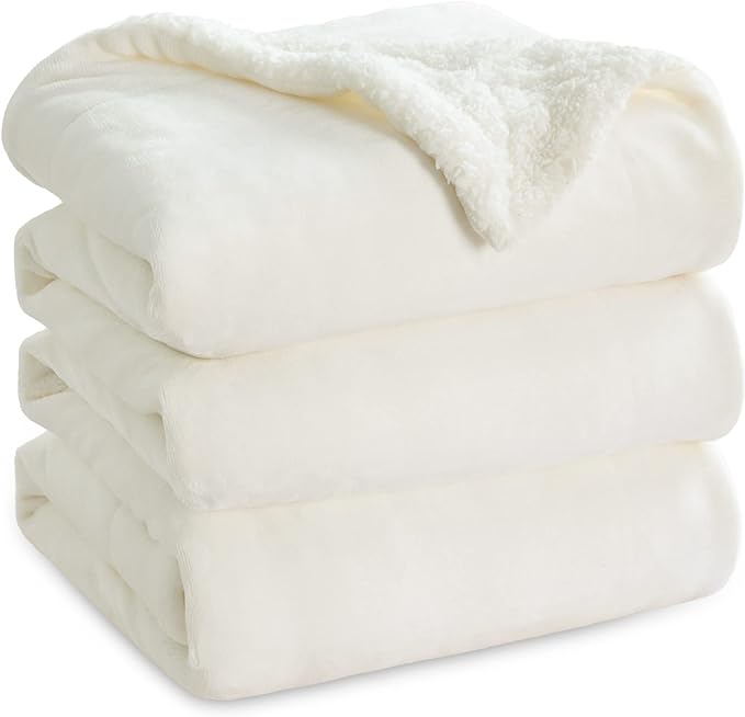 Bedsure GentleSoft Sherpa Fleece Blankets Queen Size for Bed - Thick and Warm, Soft Fuzzy Plush Queen Blanket for Winter, Cream, 90x90 Inches