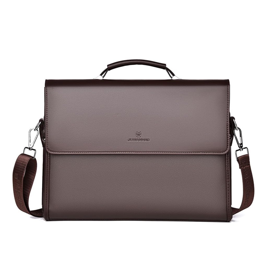 Men‘s 14” Laptop Briefcase, Handheld & Crossbody Bag with Detachable Shoulder Strap, Multiple Compartments, Water-Resistant (Brown)