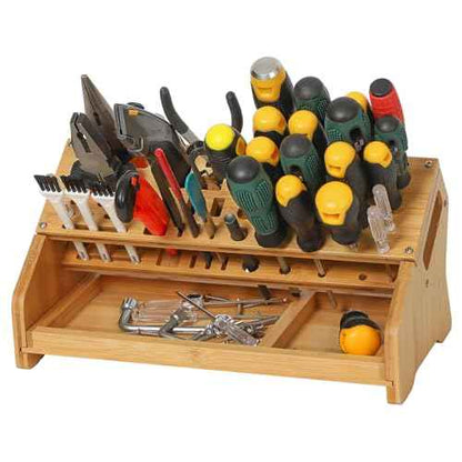 Bamboo Screwdriver Organizer - Tool Storage Organizer Workbench Desktop Rack - Hand Piler Tools Storage Holder (Bamboo, 1)