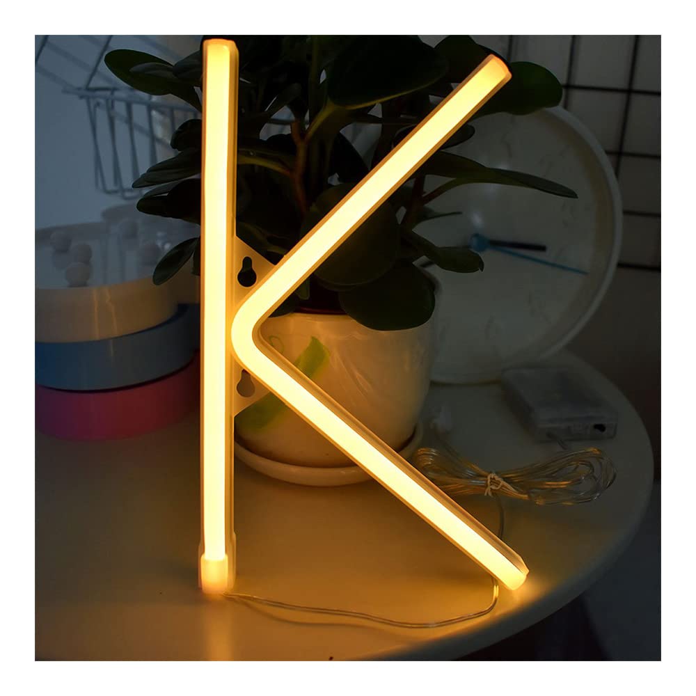 ENUOLI Neon Letter Sign Night Lights LED Warm White Alphabet Neon Art Lights Battery/USB Operated Neon Wall Decor Light up Words for Wedding Birthday Party Christmas Home Bar Decoration (K)