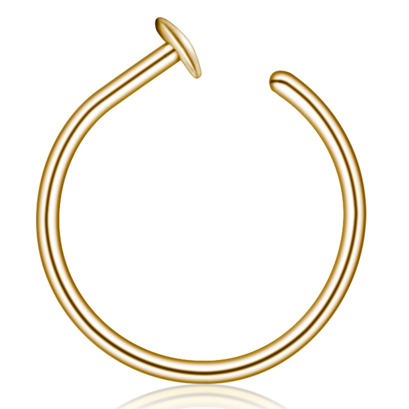 LUCKYJEWUS 14k Gold Filled 20G Small Thin Nose Ring Hoop for Women, 6mm - 7mm Adjustable Nostril Piercing Jewelry