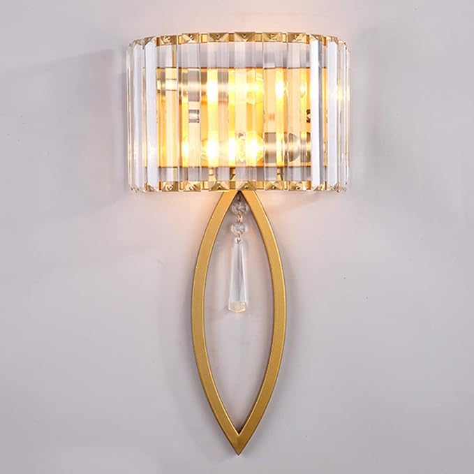 Modern Crystal Wall Light Gold Glass Crystal Wall Sconces Light Mid-Century Vanity Light Indoor Elegant Wall Lighting Fixtures for Bedroom Living Room Hallway Entryway