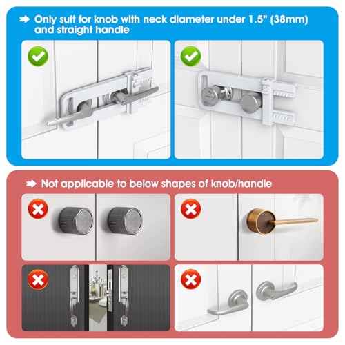 AST Double Door Security Lock, French Door Lockout Device with Keys, Reinforcement Lock for Knobset and Handleset, Prevent Kick Ins, Childproof, Kids Proof Barricade (White with Snib and Cylinder)