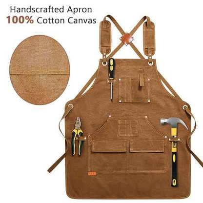 Men's Woodworking Apron with 9 Tool Pockets, Durable Heavy Duty Canvas Work Apron with Adjustable Straps