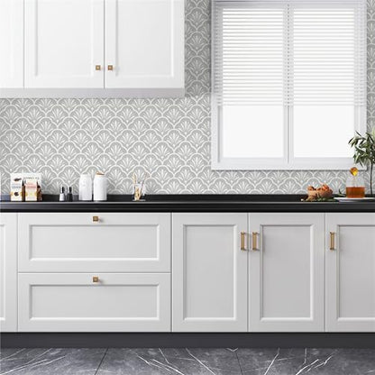 Guvana 17.32" X118" Gray and White Peel and Stick Wallpaper Geometric Contact Paper Modern Self Adhesive Wallpaper Removable Contact Paper for Bedroom Accent Wall Covering Vinyl Roll