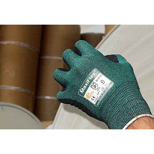 MaxiFlex 34-8743 Resistant Nitrile Coated Work Gloves with Green Knit Shell and Premium Coated Micro-Foam Grip