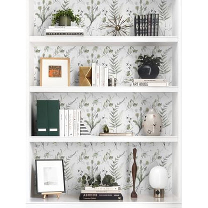 LiKiLiKi Green Floral Peel and Stick Wallpaper - Boho Style, 17.3'x118', Self-Adhesive, Removable Vinyl for Countertops and Cabinets