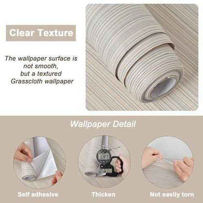 Naphite Grasscloth Peel and Stick Wallpaper Modern Textured Self-Adhesive Wallpaper 118inL 15.7inW Neutral Fabric Contact Paper for Cabinets Drawers Furniture Faux Linen Removable Bedroom Wall Decor