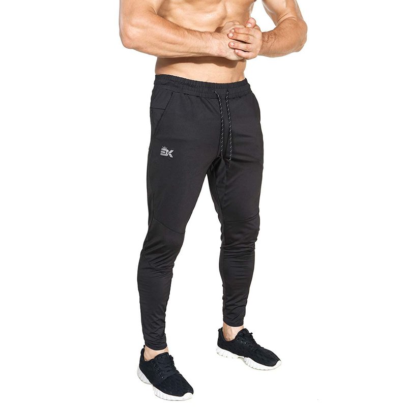 BROKIG Mens Lightweight Gym Jogger Pants,Men's Workout Sweatpants with Zip Pocket(Black,Small)