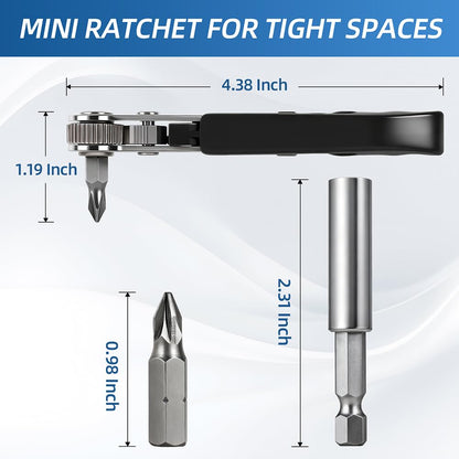 RTAYAGOOPA 22-in-1 Right Angle Screwdrivers Set, 36-Tooth Mini Ratchet Screwdriver, 90° Offset for Tight Spaces, Multi-head screwdriver Compact for DIY/Repairs, Gifts for Men
