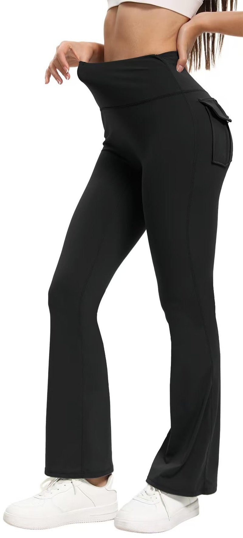 Women's Flare Leggings with Pockets High Waisted Butt Lifting No Front Seam Tummy Control Bootcut Yoga Pants for Women Black