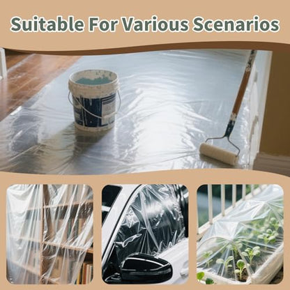 Plastic Drop Cloth, 6 Piece Drop Cloth for Painting, 360 X 270 CM, Waterproof and Dust-Proof Clear Cloth, Paint Tarps Drop Cloth for Furniture Cover